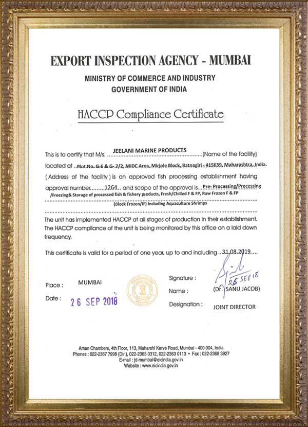 HACCP Compliance Certificate